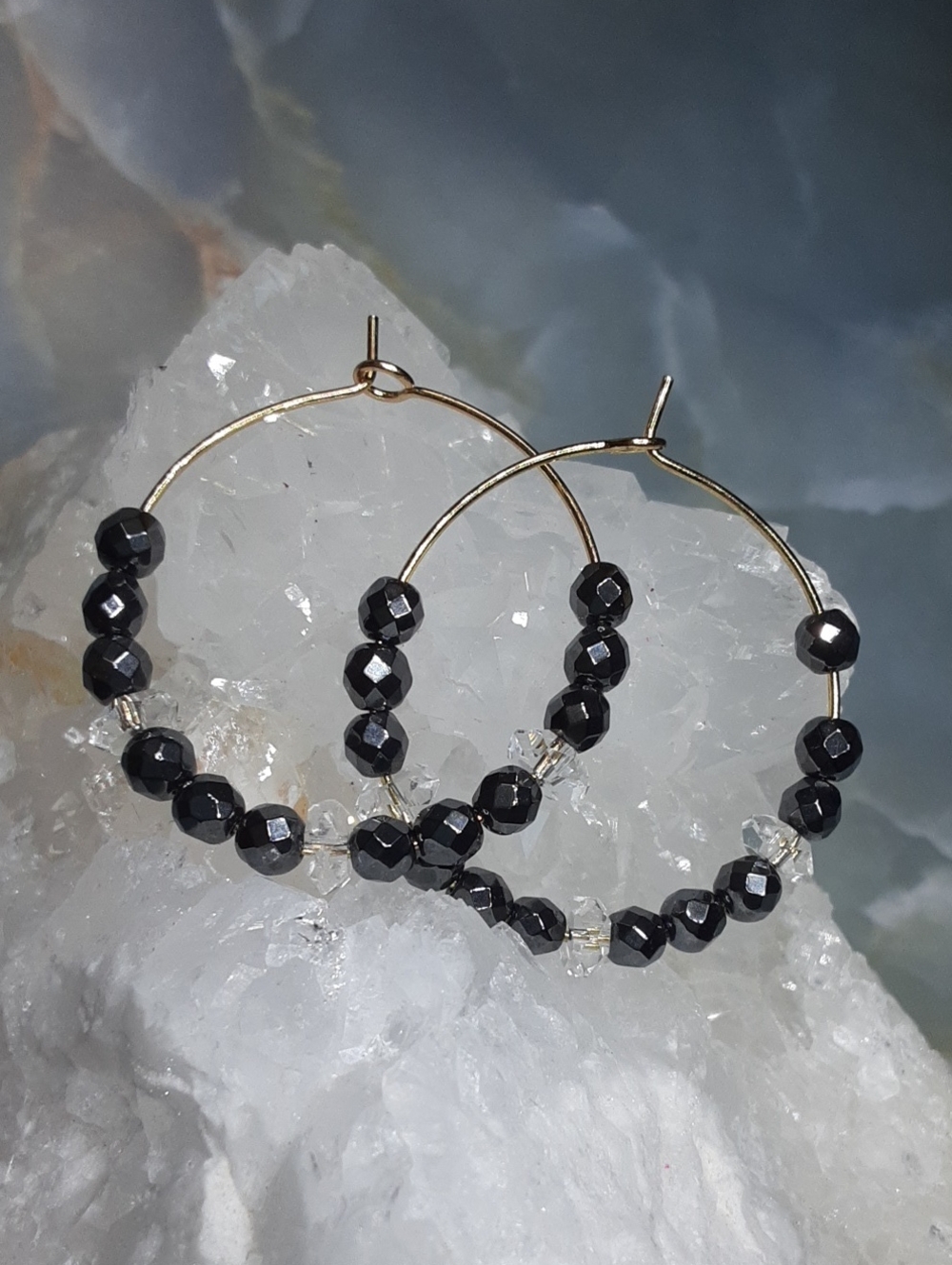 G. Stainless Steel, Herkimer Diamond Quartz, Hematite, PRICE IS FIRM.